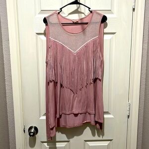 Pink Sleeveless Western Fringe Lightweight Top Size Medium